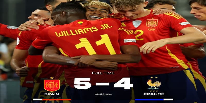 Tây Ban Nha Loại Pháp Sau Trận Cầu Có 9 Bàn Thắng 2 ĐKVĐ Tây Ban Nha giành chiến thắng với tỷ số 5-4 trước đội tuyển Pháp